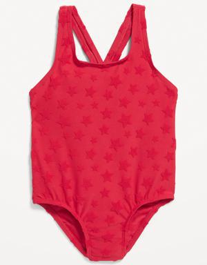 Textured-Terry Back Tie-Cutout One-Piece Swimsuit for Toddler Girls red