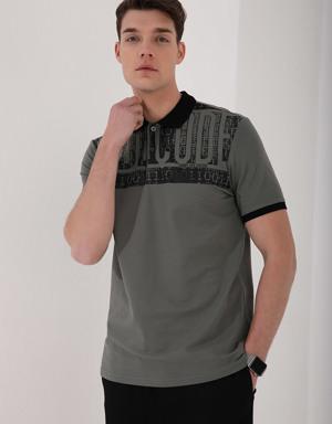 Çağla Eskitme Yazı Baskılı Standart Kalıp Polo Yaka Erkek T-Shirt - 87929