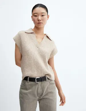 Knitted polo-neck gilet