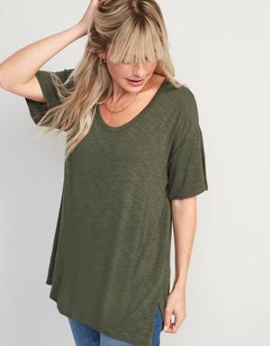 Oversized Luxe Slub-Knit Tunic T-Shirt for Women green