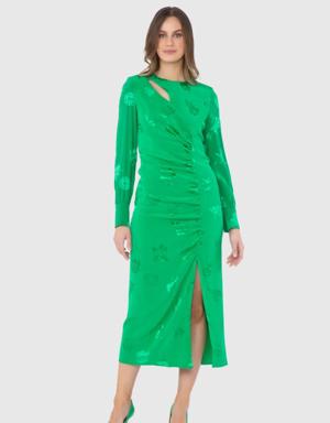 Floral Patterned Slit Green Dress