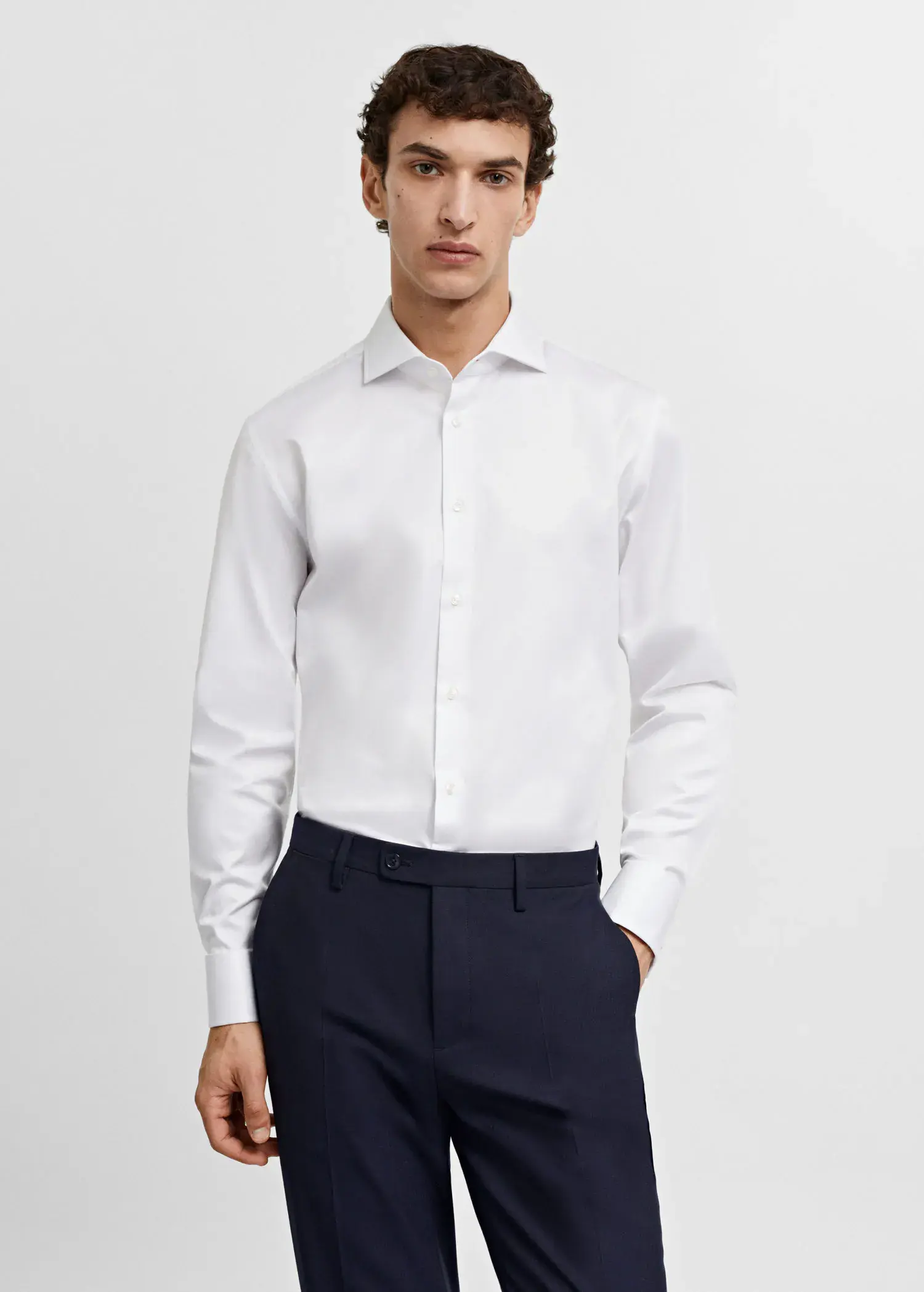 Mango Shirt cufflinks slim fit twill fabric suit. 1