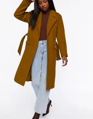 Forever 21 Faux Wool Belted Trench Coat Cigar