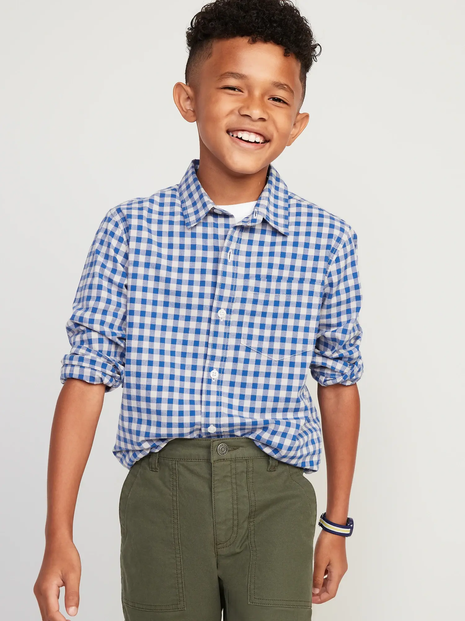 Old Navy Patterned Poplin Built-In Flex Shirt for Boys blue. 1