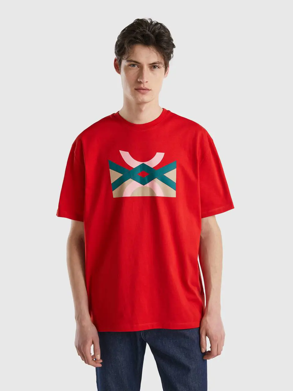 Benetton red t-shirt with logo print. 1