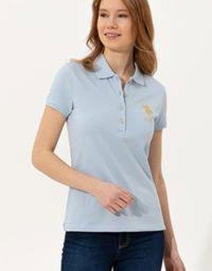 Kadın Açık Mavi Polo Yaka Basic T-Shirt