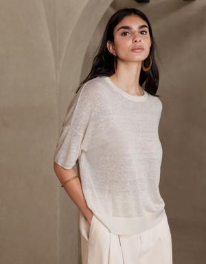 Fern Linen-Blend Short-Sleeve Sweater white