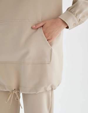 Regular Fit Yarım Balıkçı Yaka Kanguru Cepli Dokuma Tunik