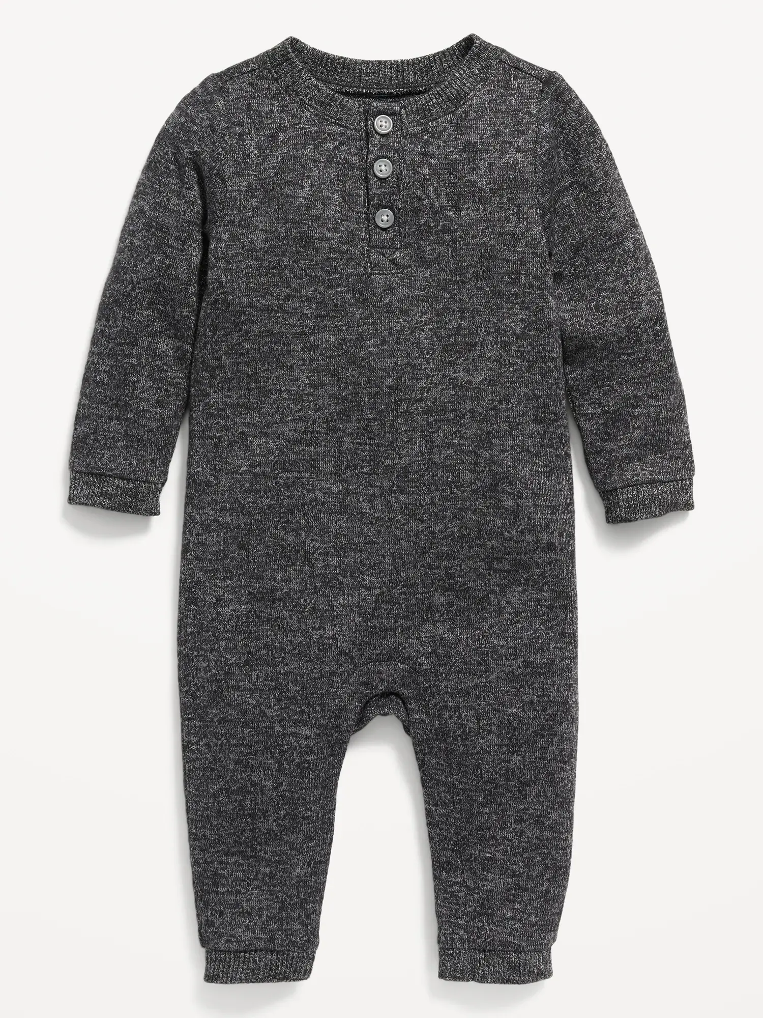 Old Navy Unisex Long-Sleeve Sweater-Knit Henley One-Piece for Baby black. 1