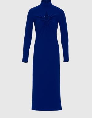Knitted Window Decollete Detailed Navy Fit Dress