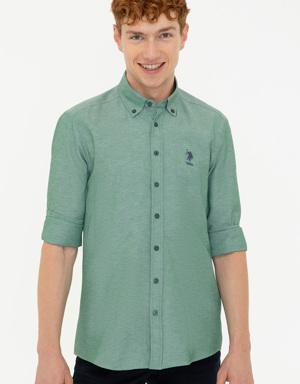 Erkek Koyu Yeşil Uzun Kollu Basic Gömlek