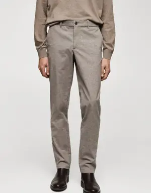 Slim fit mikro kaz ayağı desenli pamuklu pantolon