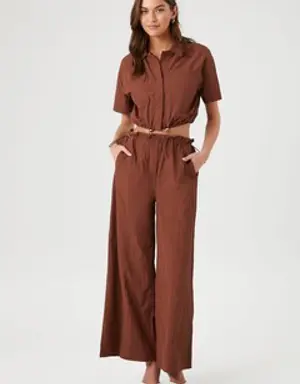 Forever 21 Toggle Drawstring Wide Leg Pants Cappuccino
