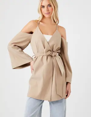 Forever 21 Open Shoulder Wrap Jacket Khaki