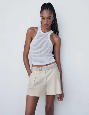 Pleated mid-rise shorts