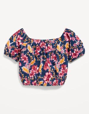 Printed Cropped Puff-Sleeve Top for Girls blue