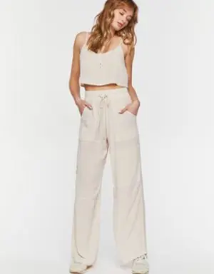 Forever 21 Button Front Cami &amp; Wide Leg Pants Set Khaki