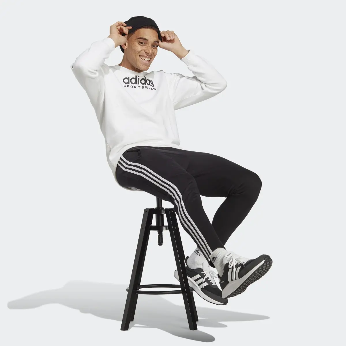 Adidas Essentials Single Jersey Tapered Open Hem 3-Stripes Pants. 3
