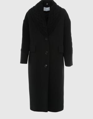 Knitwear Detailed Low Sleeve Long Black Cachet Coat