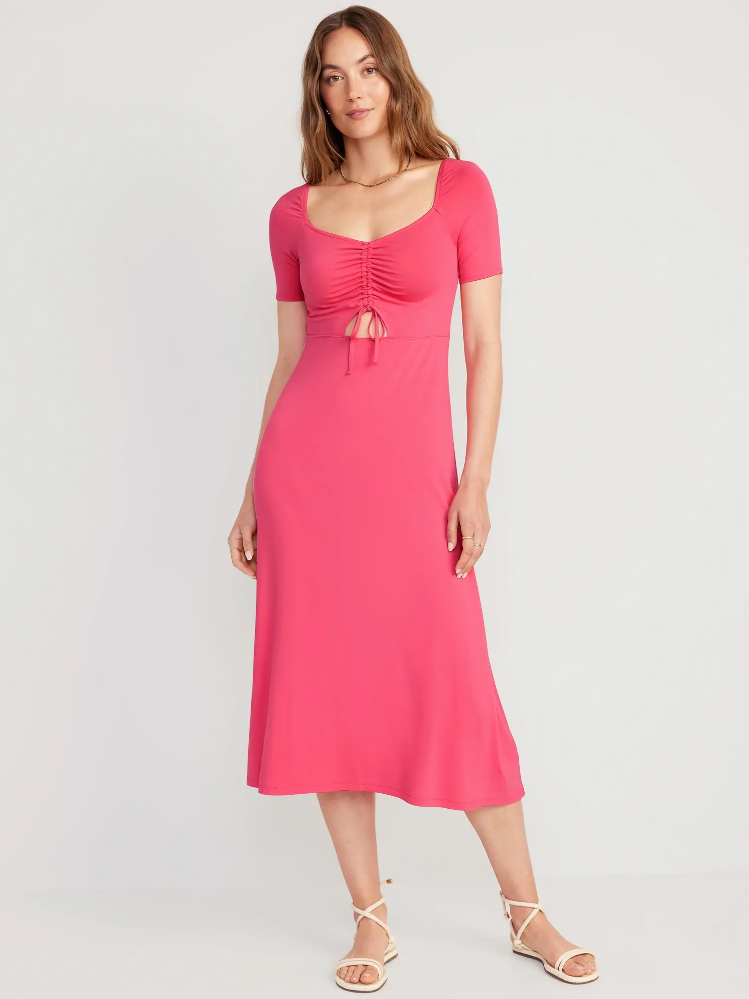 Old Navy Fit & Flare Cutout-Front Midi Dress for Women pink. 1
