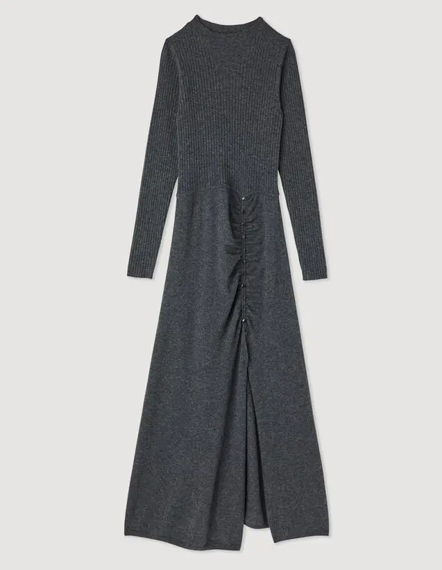 Sandro Long, gathered knit dress Login to add to Wish list. 2