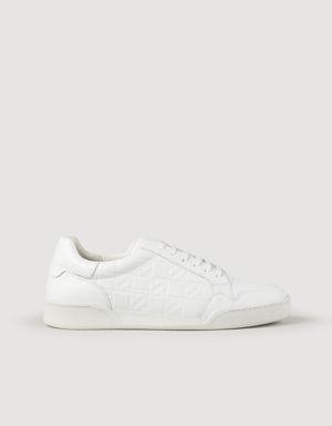 Embossed square cross leather sneakers