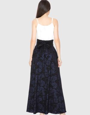 Gizia Patterned Flared Long Navy Blue Skirt. 3 Gizia Patterned Flared Long Navy Blue Skirt. 3