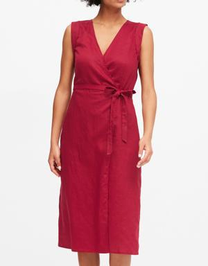 Linen-Cotton Wrap Dress red