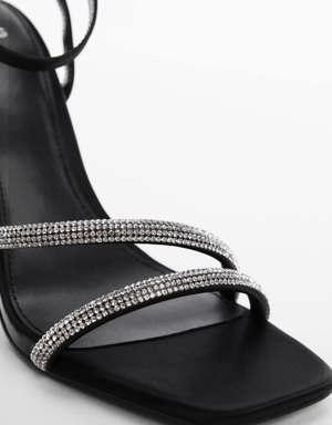Heeled sandals with rhinestone straps
