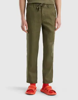 trousers in pure linen with drawstring