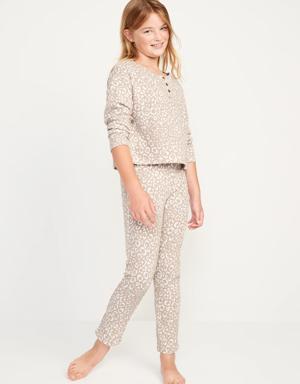 Long-Sleeve Thermal-Knit Henley Pajama Set for Girls red