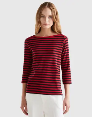 striped 3/4 sleeve t-shirt in 100% cotton