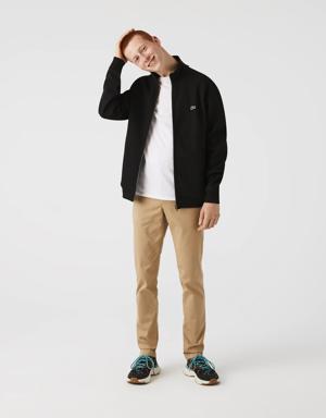 Men's Zippered Stand-Up Collar Piqué Fleece Jacket