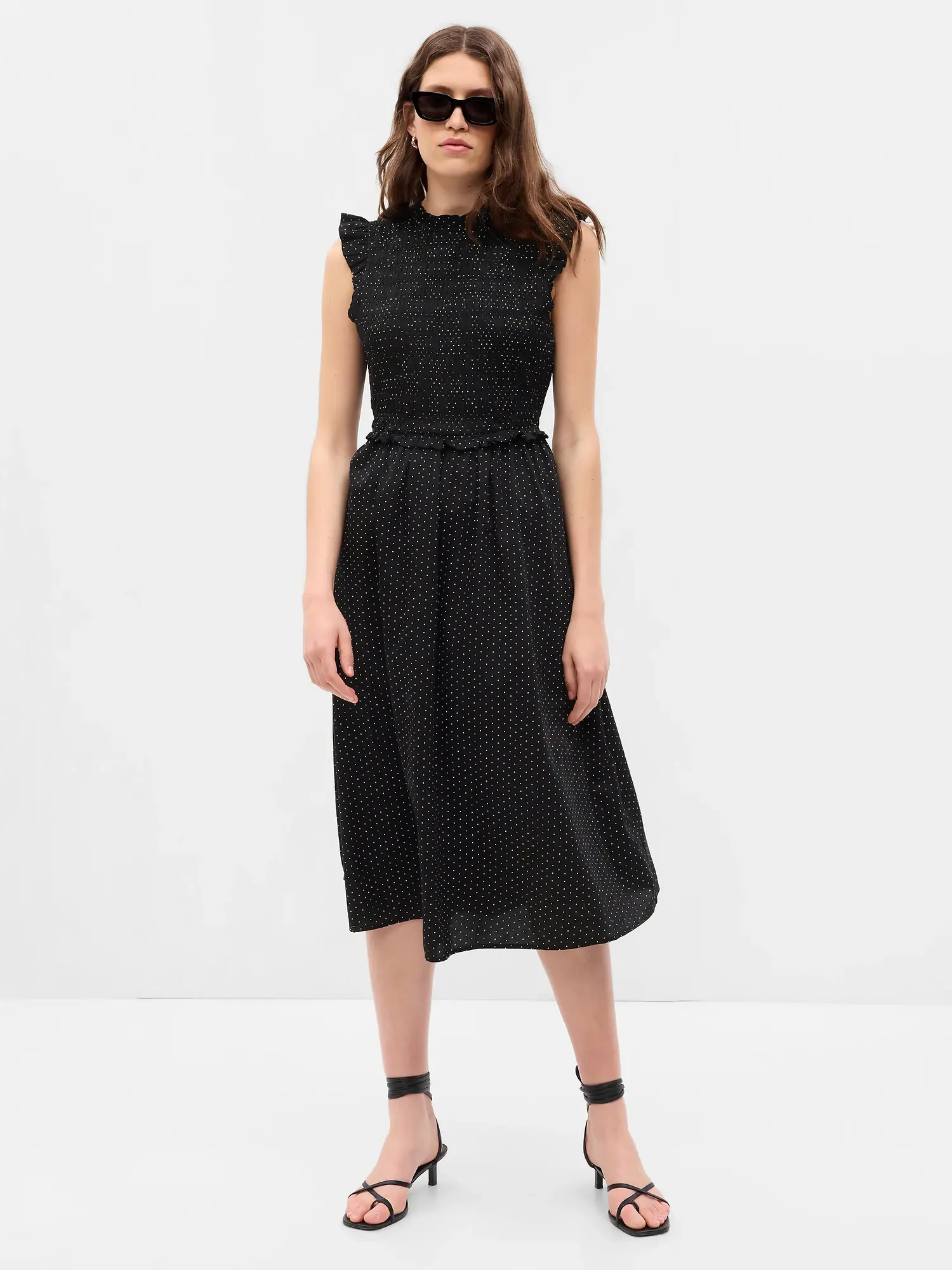 Gap Open-Back Smocked Midi Dress black. 1