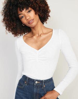 Old Navy Long-Sleeve Cinched-Front Rib-Knit T-Shirt white