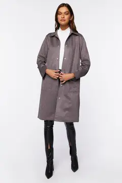 Forever 21 Forever 21 Faux Suede Button Front Duster Coat Steeple Grey. 2