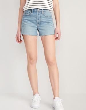 Higher High-Waisted Button-Fly Sky-Hi A-Line Cut-Off Jean Shorts -- 3-inch inseam blue