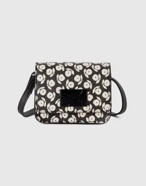 black mini be bag with white flowers