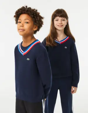 Kids' Lacoste Contrast Striped Neck Cotton Sweater