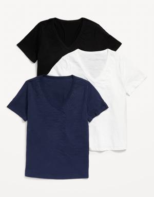EveryWear Striped Slub-Knit T-Shirt 3-Pack for Women black