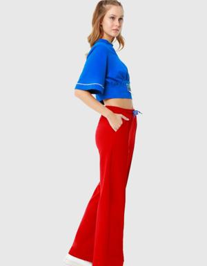 Wide Leg Knitted Red Tracksuit With Lace-up