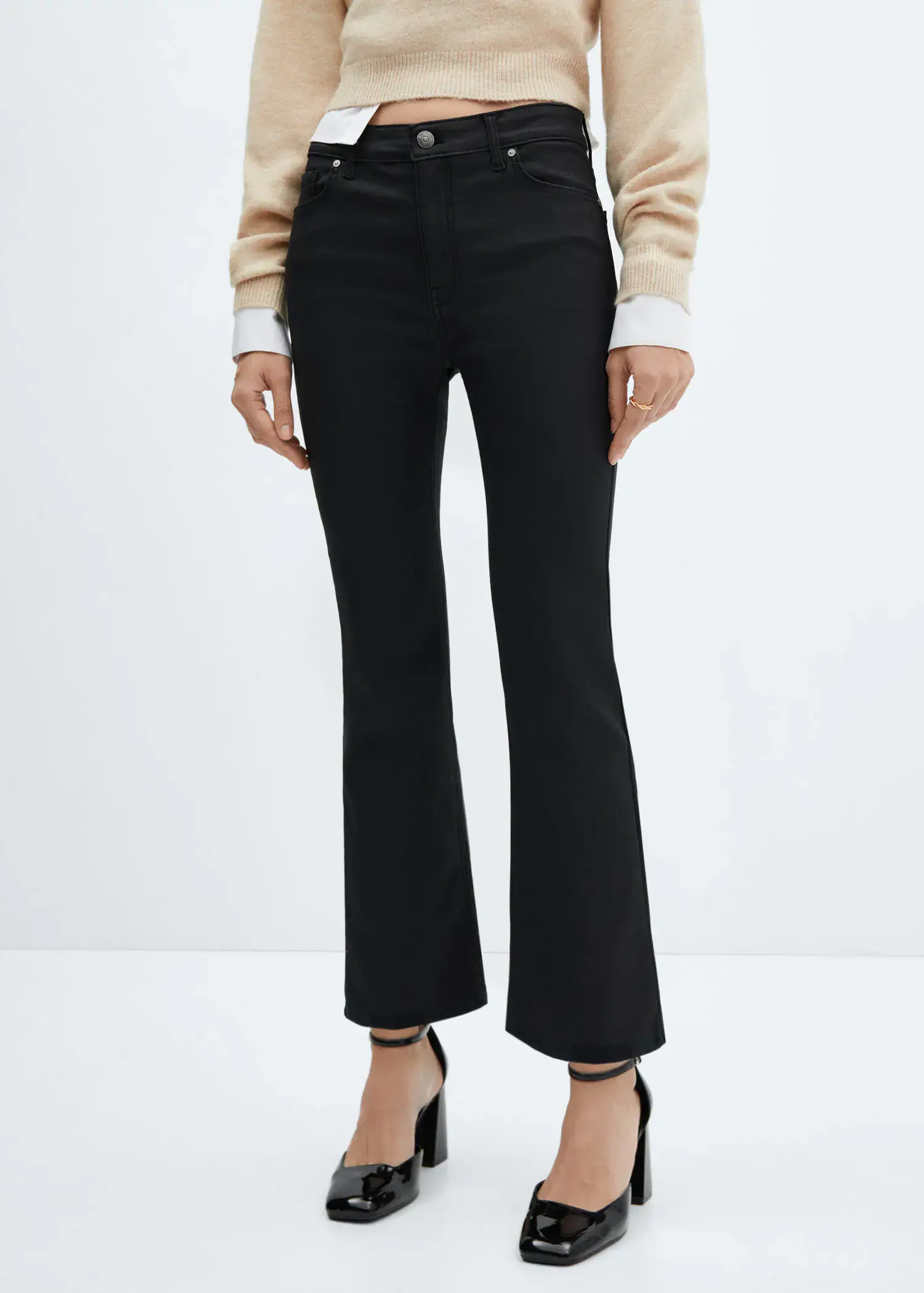 Mango Waxed flared cropped jeans. 2