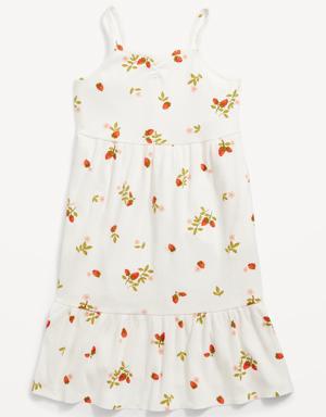 Sleeveless Strawberry-Print Rib-Knit Swing Dress for Girls pink