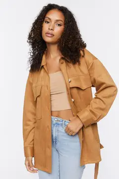 Forever 21 Forever 21 Faux Suede Trench Jacket Tan. 2