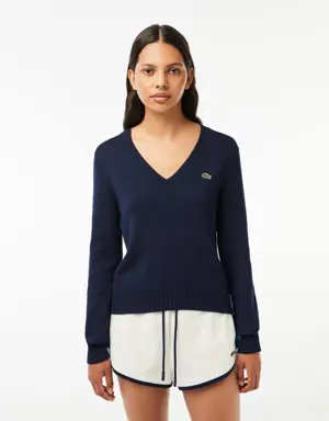 Lacoste V Neck Sweater in Double Sided Cotton