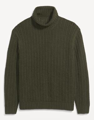 Loose Textured-Knit Turtleneck Sweater for Men green