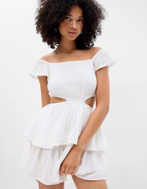 PROJECT GAP Side Cutout Ruffle Hem Mini Dress white