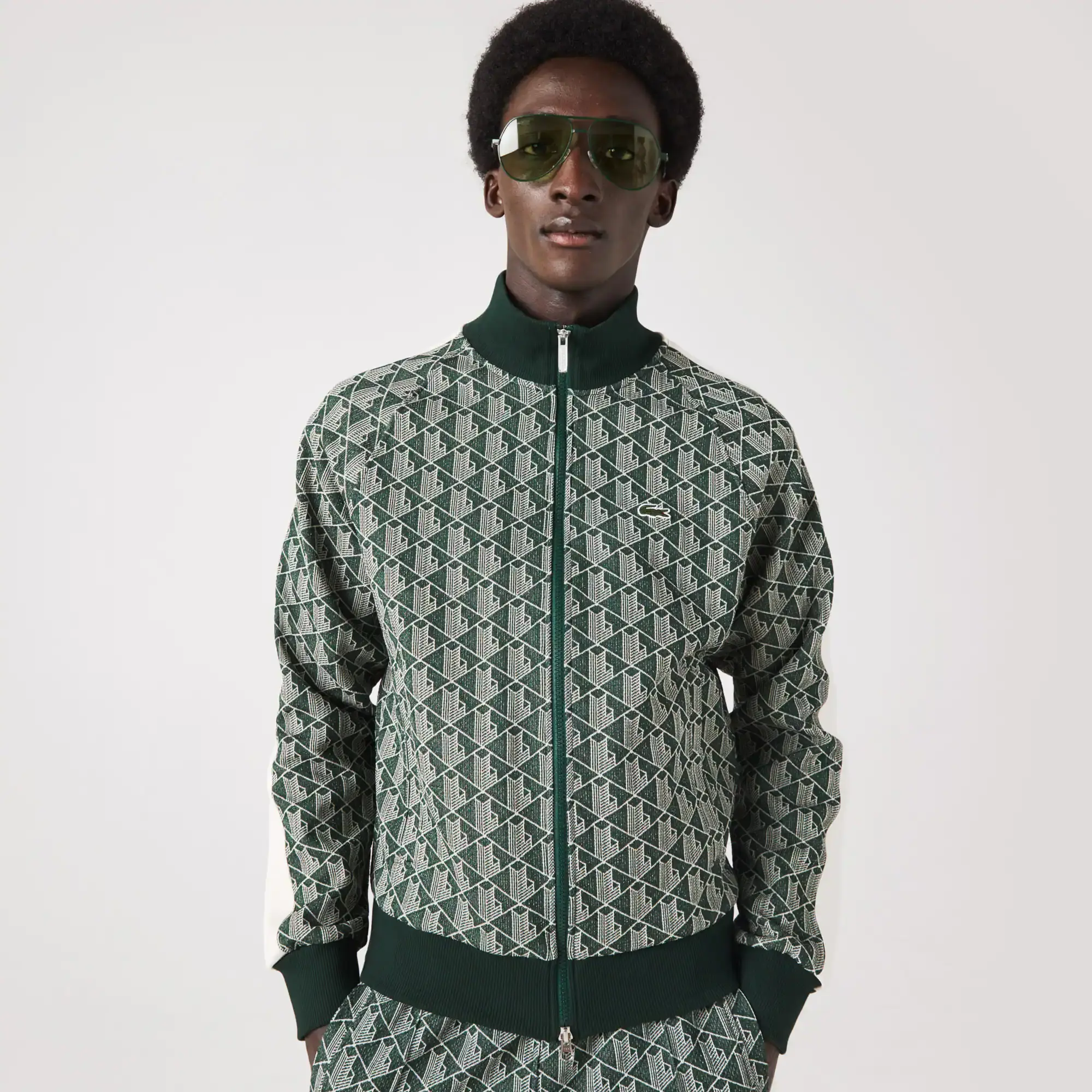 Lacoste Men's Regular Fit Monogram Zip-Up Sweatshirt. 1