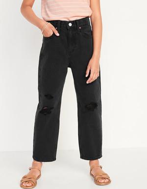 High-Waisted Slouchy Straight Black-Wash Jeans for Girls