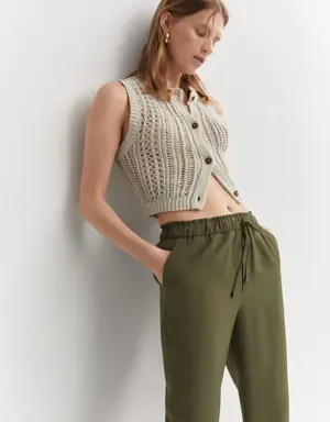 Flowy straight-fit trousers with bow